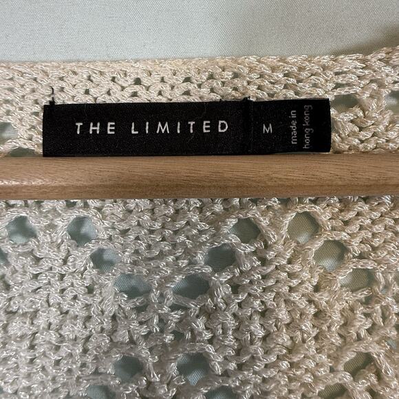 VTG 2005 Y2K The Limited White Crochet Tie Front Cardigan MEDIUM Cream Whimsy - Picture 6 of 13